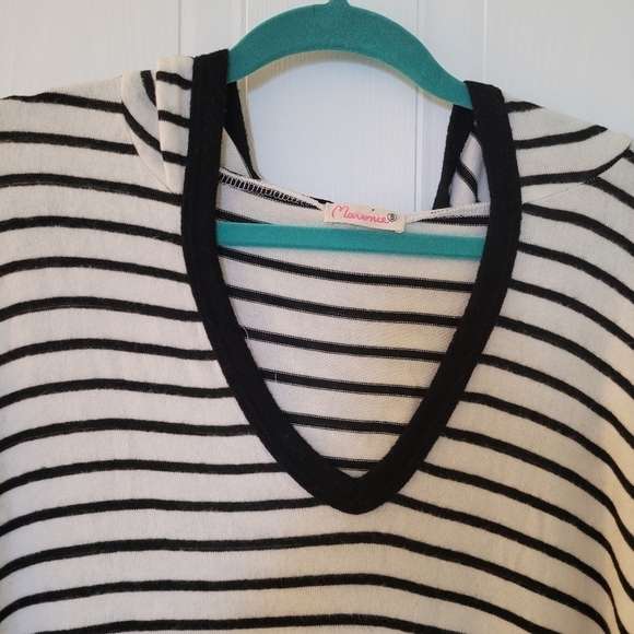 NWOT Anthropologie Maronie  Hi-Low Hooded Pullover Top Black White Stripe Size S - Picture 5 of 10